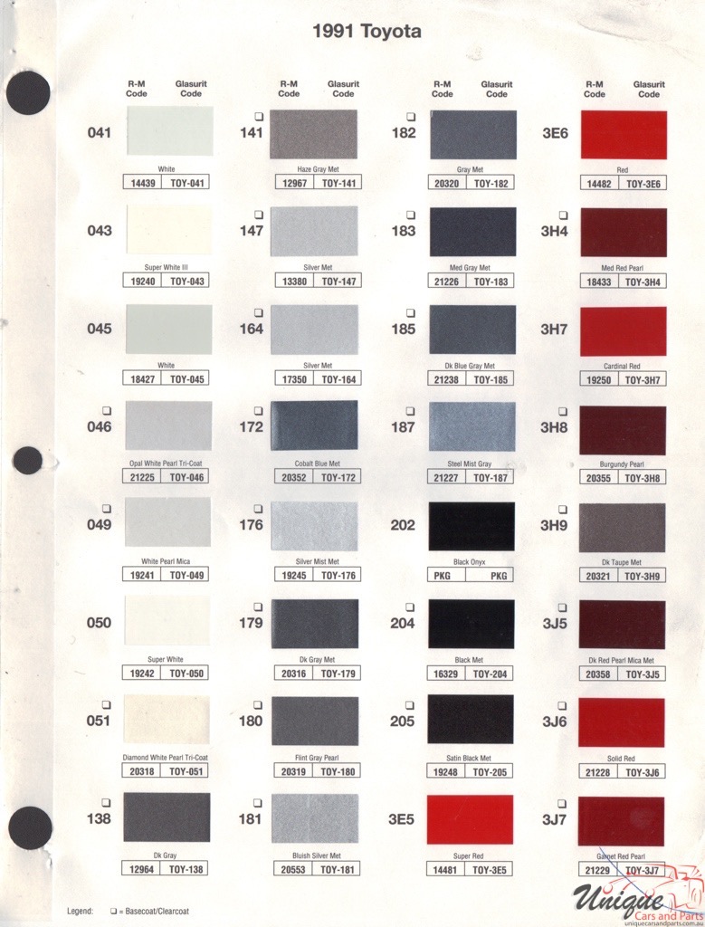 1991 Toyota Paint Charts RM 1